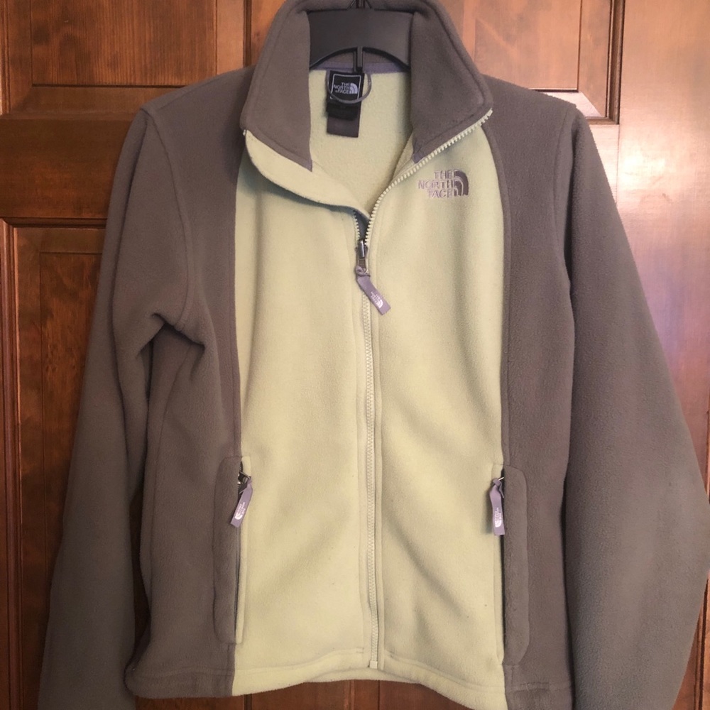Green 2-Tone North Face Fleece Jacket - Size Small